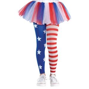 Child Footless Tights with Stars and Stripes red white and blue M/L NEW
